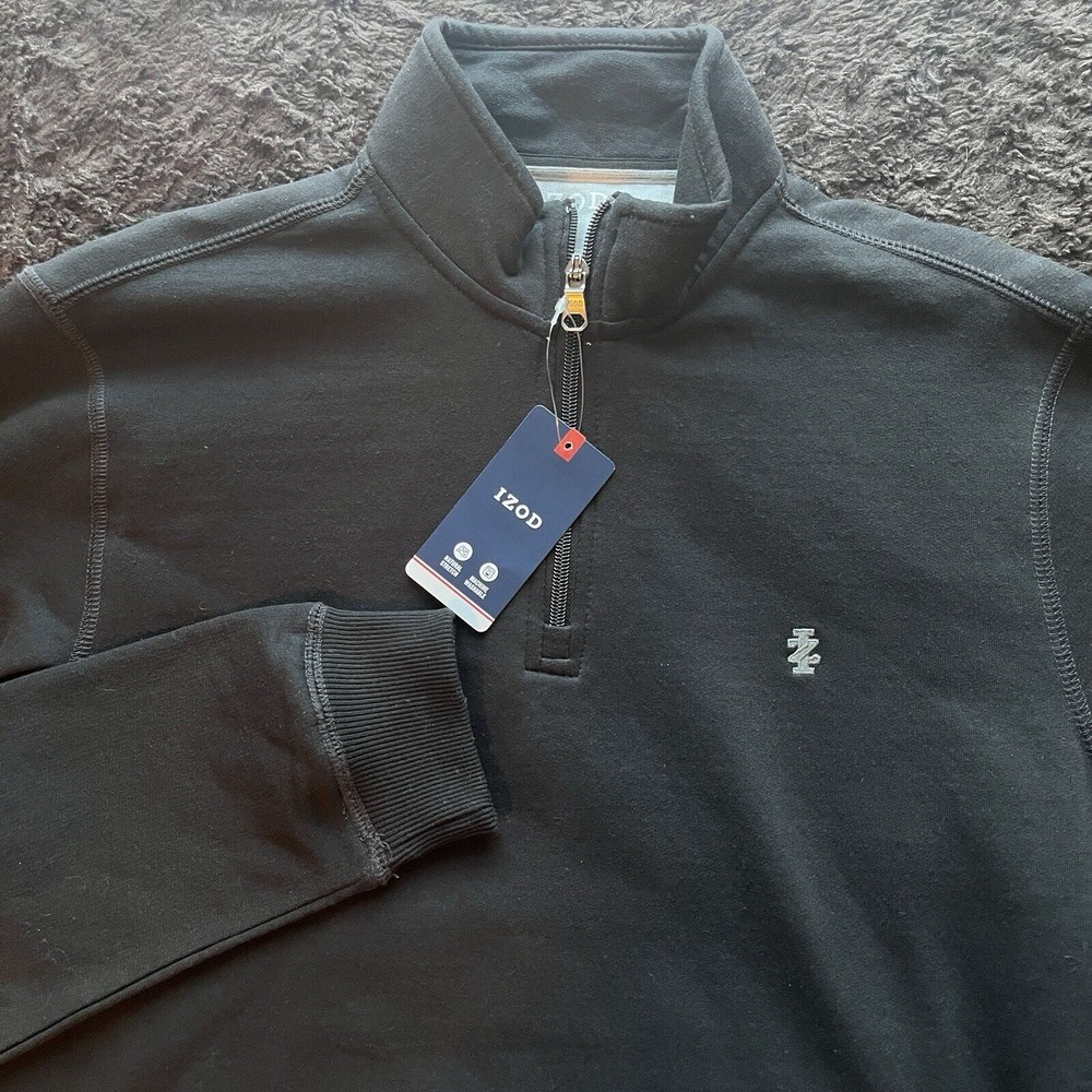 New Izod 1/4 Zip Black Knit Pullover Long Sleeve‎ Shirt Mens S